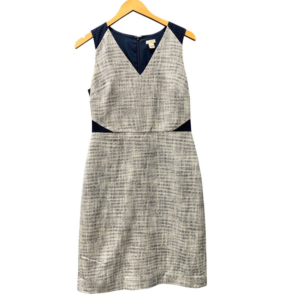 J Crew Dress Tweed Eyelet Lace Coastal V-Neck Sleeveless Sheath Womens 6 Classic